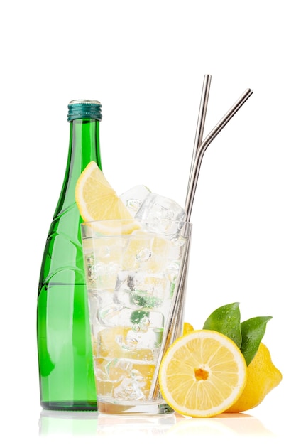 Fresh lemonade bottle and glass