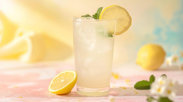 Fresh lemonade isolated on yellow background