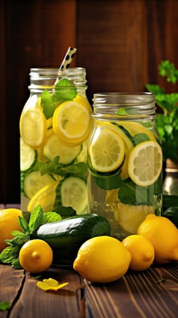 Fresh lemonade with cucumber Illustration AI GenerativexA