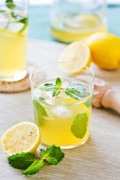 Fresh Lemonade with Mint in glasses