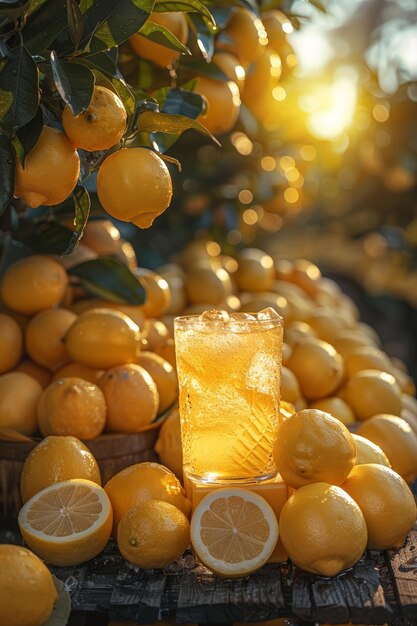 Fresh lemons arranged on table