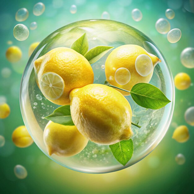 Photo fresh lemons in bubble transparent background