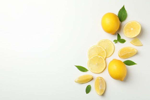 Fresh lemons, top view. Ripe fruit