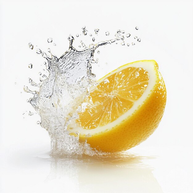 Photo fresh lemons with jet of water on white background