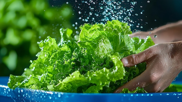 Fresh Lettuce Being Washed and Chopped with Natural Lighting Enhancing Colors and Crispness