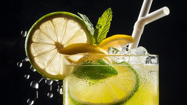 Fresh lime drinks macro shot