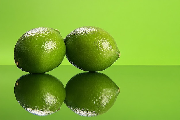 Photo fresh lime fruit with a reflective surface isolated