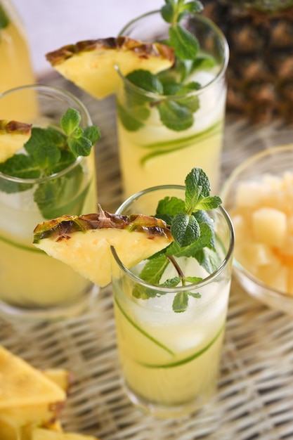 Fresh lime and mint combined with fresh pineapple juice and tequila. Pineapple cocktails always have a bright taste and aroma!