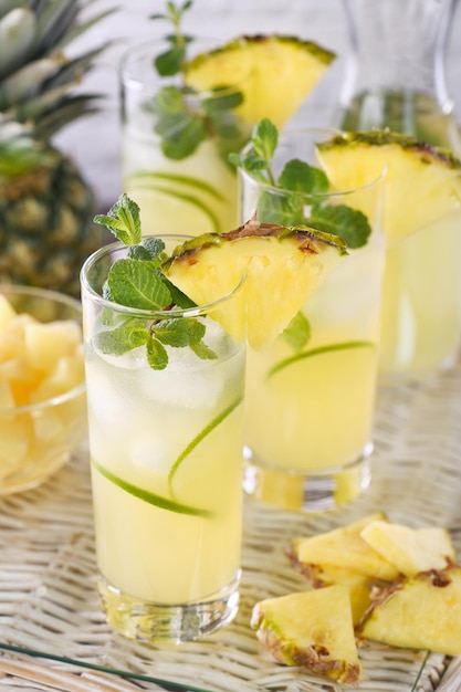 Fresh lime and mint combined with fresh pineapple juice and tequila Pineapple cocktails