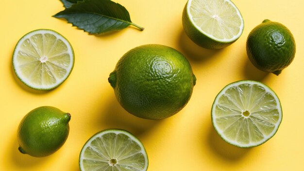 Fresh lime slice on a bright yellow background perfect for summer drinks