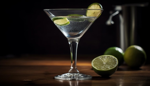 Fresh lime slice in a wet martini glass with ice generated by AI