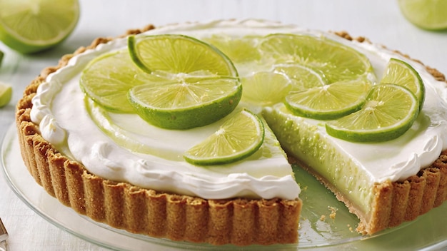 Fresh lime tart on a glass plate