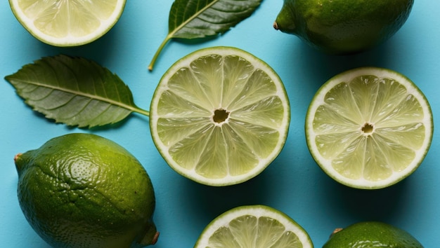 Fresh limes on a blue background perfect for culinary uses and drinks