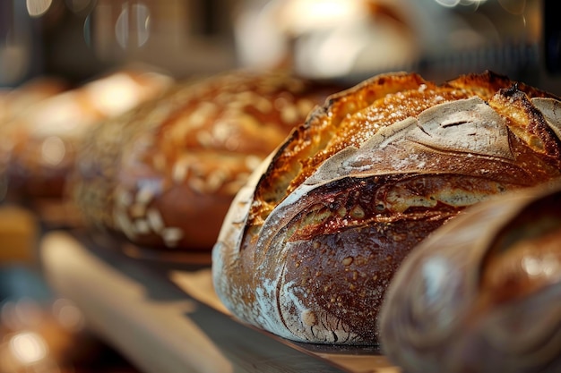 Photo fresh loaves of bread cooling on a shelf in the morning sun