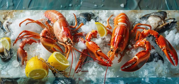 Fresh Lobster and Mussels on Ice