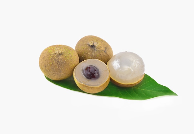 Fresh longan with leaf isolated on white