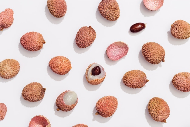 Fresh Lychee fruit on white background. Minimal fruit and summer concept.