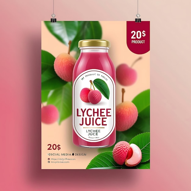 Fresh Lychee and Strawberry Juice Promotional Poster