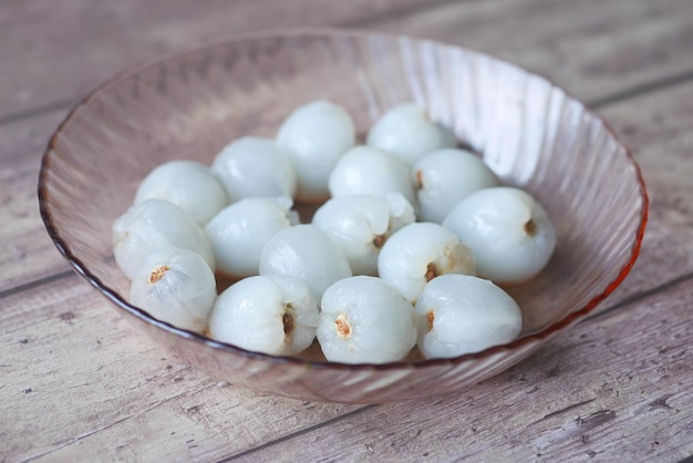 Fresh Lychee on table close up