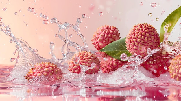 Photo fresh lychees splashing in water creating a vibrant and refreshing image