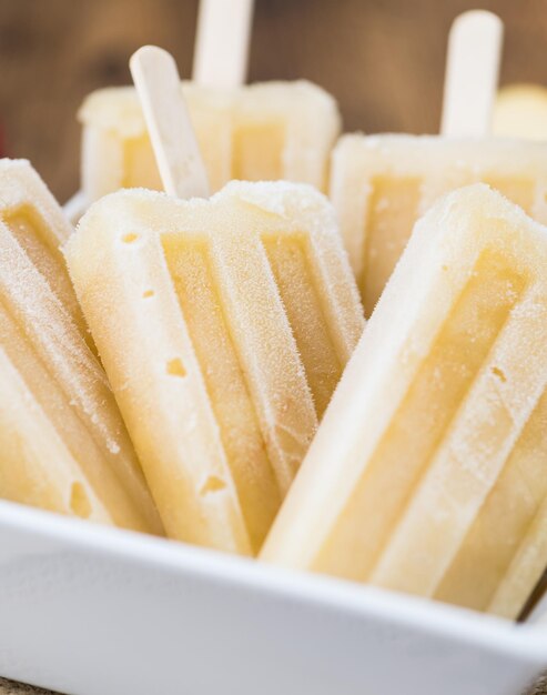 Fresh made Apple Popsicles selective focus