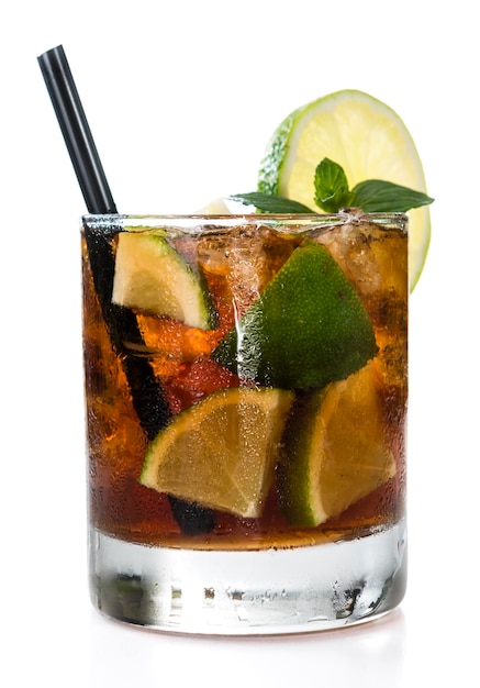 Fresh made Cuba Libre isolated on white