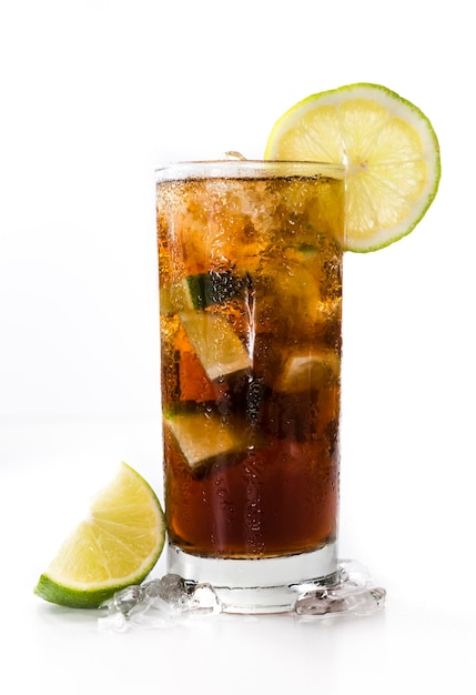 Fresh made Cuba Libre isolated on white