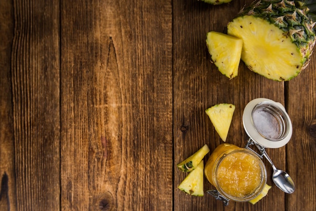 Fresh made Pineapple Jam on a rustic background