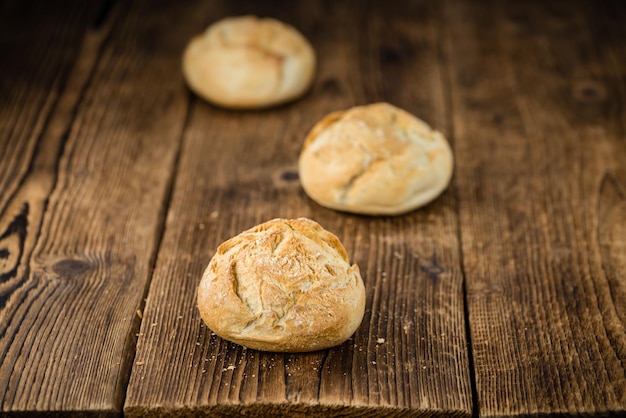 Fresh made Rolls German style on a rustic background