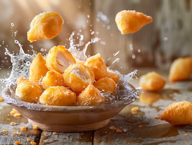 Fresh Mandarin Oranges Splashing In Water Bowl On Rustic Wooden Table Citrus Fruit Burst Of Flavor