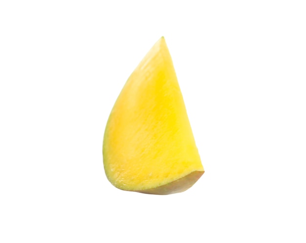 Fresh mango slice isolated on white background, closeup