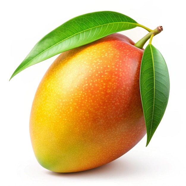 Fresh mango with leaf on isolated white background