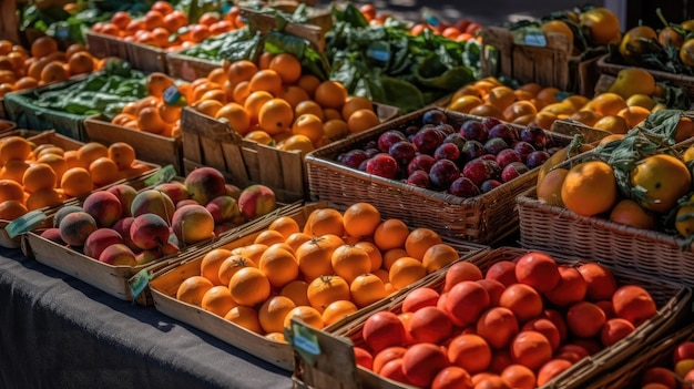 Fresh market produce farmer's market fresh vegetables fruits at local farmer's market Generative AI