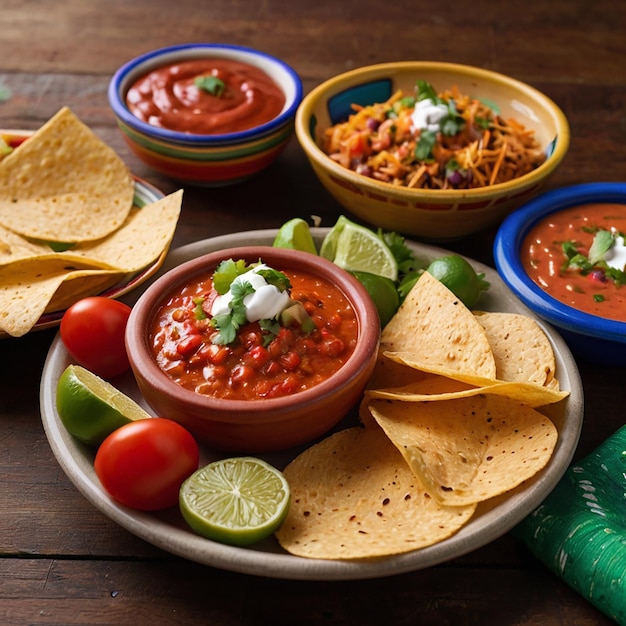 Fresh mexican food with dip on the table