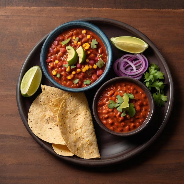 Fresh mexican food with dip on the table