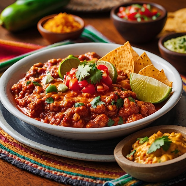 Fresh mexican food with dip on the table