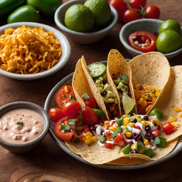 Fresh mexican food with dip on the table