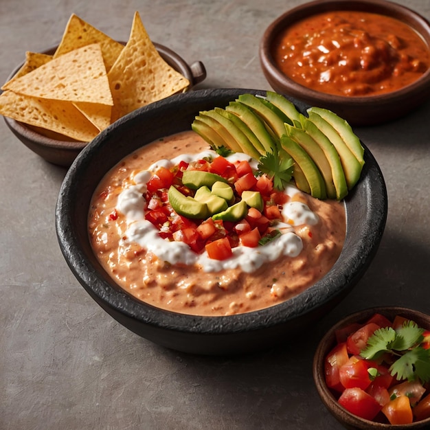 Fresh mexican food with dip on the table