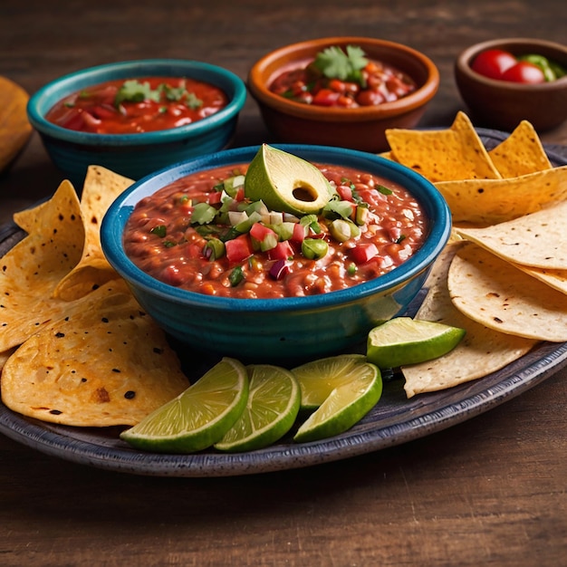 Fresh mexican food with dip on the table