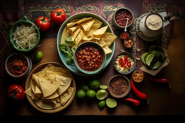 Fresh mexican food with dip on the table