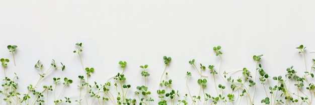 Fresh microgreen sprouts shoots stand upright early stages of plant growth banner with copy space