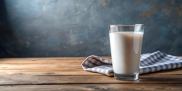 Photo fresh milk in a glass on a breakfast table