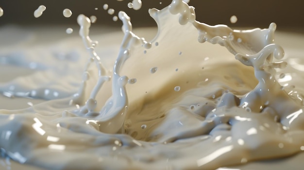 Fresh milk poured onto a clean white plate