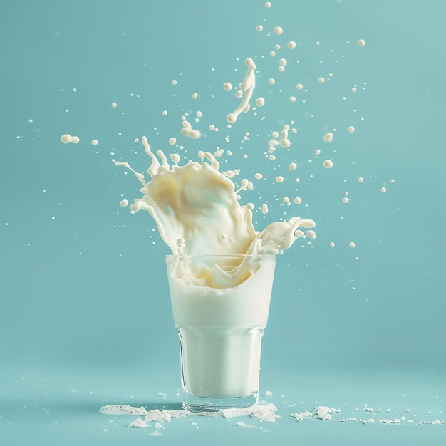 Fresh Milk Splash in Glass Pouring and Spillage