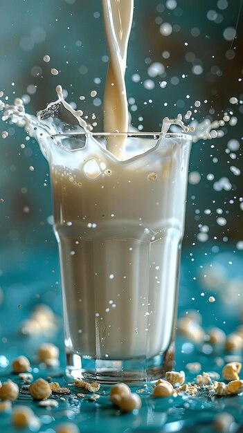 Fresh Milk Splash in Glass Pouring and Splashing