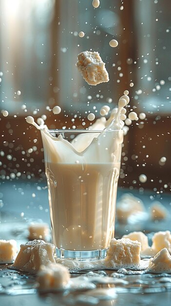 Fresh Milk Splash in Glass Pouring and Splashing