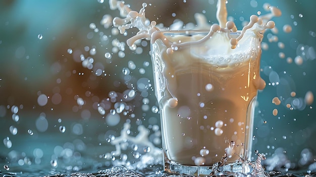 Fresh Milk Splash in Glass Pouring and Splashing