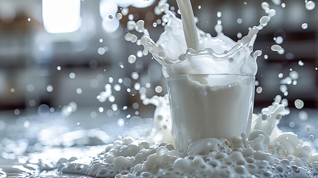 Fresh Milk Splash in Glass Pouring and Splashing