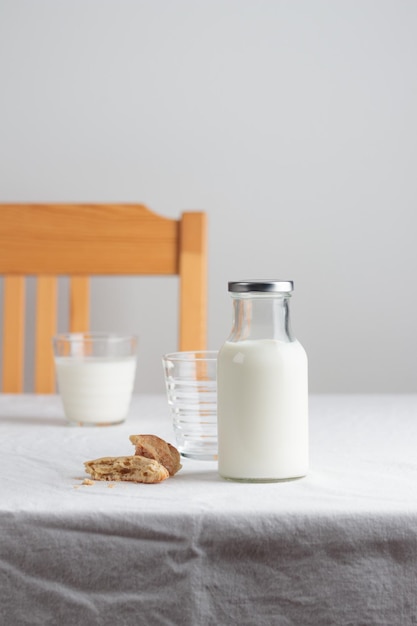 Fresh Milk on the table with white tablecloth