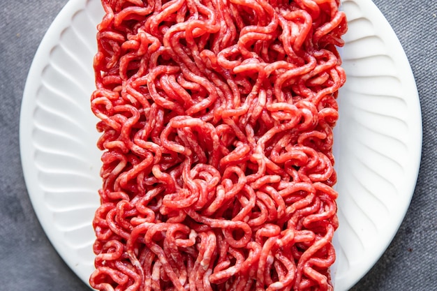 fresh minced meat raw pork, beef cuisine food snack on the table copy space food background